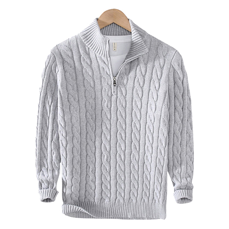 Gestrickter Pullover mit halbem Reißverschluss Zopfmuster Gerippter Kragen Warme Winterkleidung Damen Herren Casual Komfortabel | Sansoti