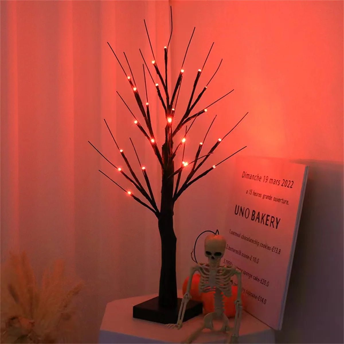 Lampka w kształcie gałązki brzozy z oświetleniem LED 61 cm na baterie AA Nastrojowe oświetlenie Dekoracyjne oświetlenie gałązkowe Halloween | Sansoti
