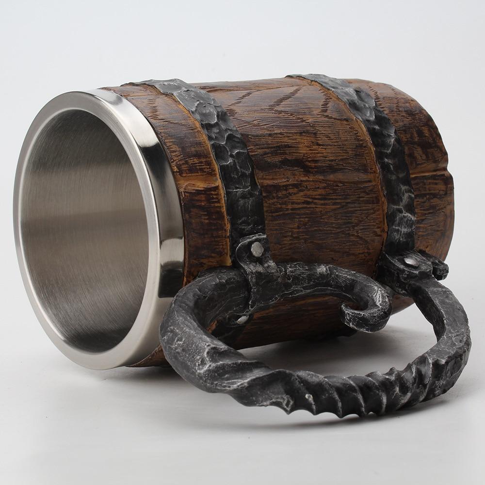 Isolier-Trinkbecher mit nordischen Motiven, doppelwandig, 650ml, Polyresin, Edelstahl, mittelalterlicher Stil | Sansoti