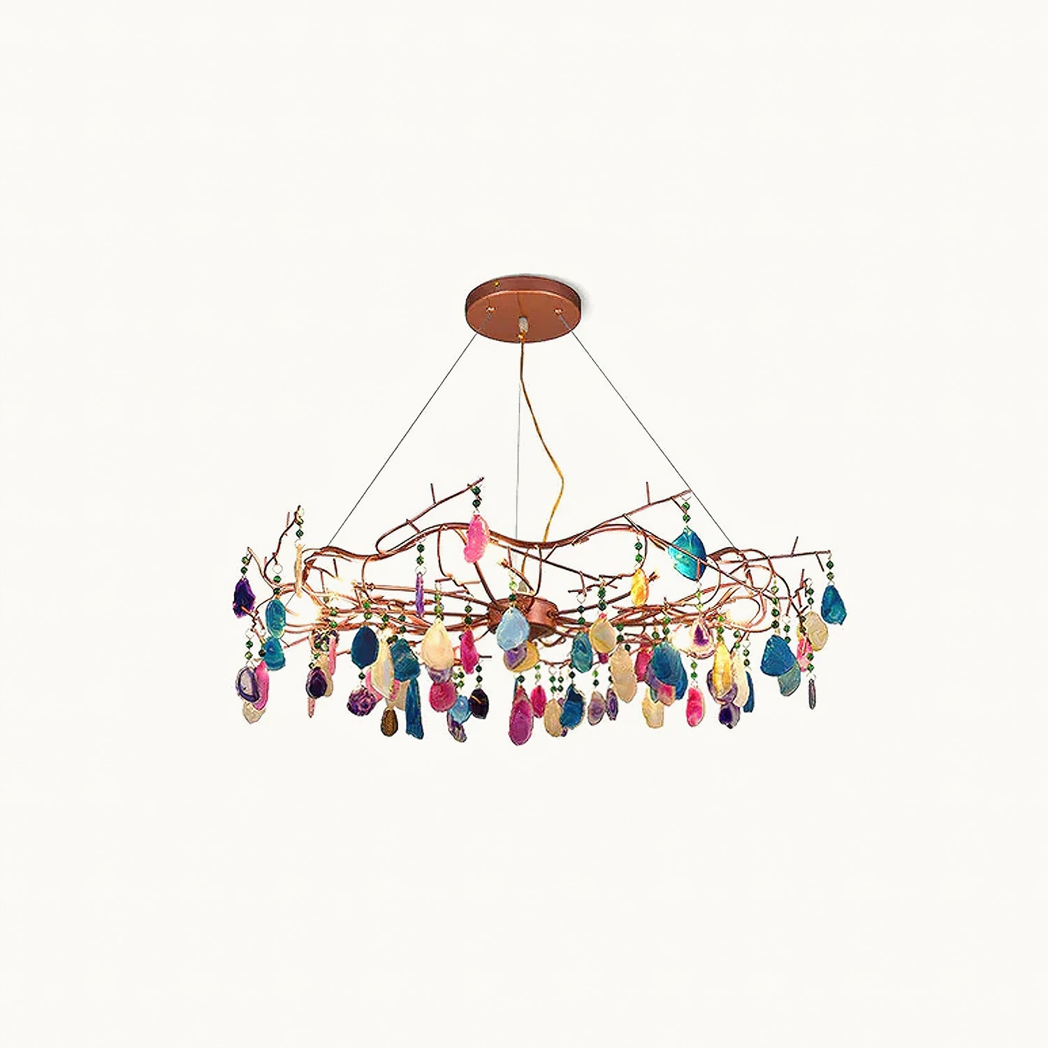 Agaatlamp Kroonluchter met Natuursteen en Roségouden Frame – Klassieke Villa Verlichting | Sansoti