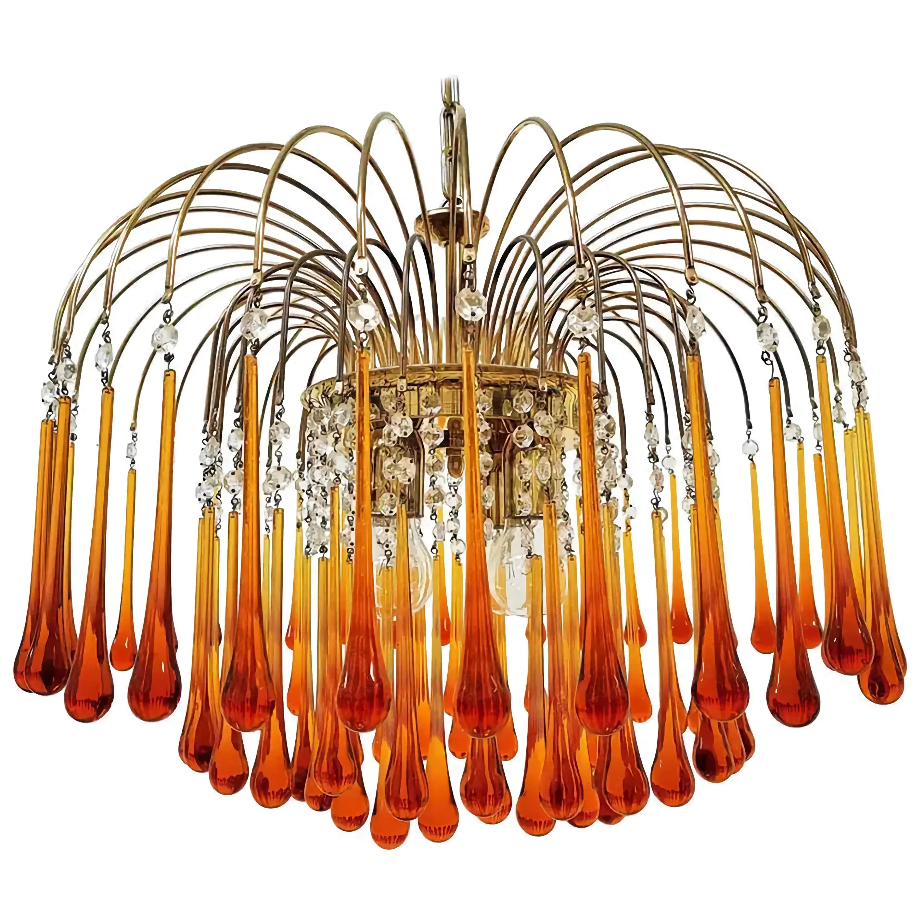 Hanglamp Amberglas E27 Goud Ø60cm Druppels Kristal Woonkamer Eetkamer Hal Kroonluchter Murano Stijl Art Deco | Sansoti