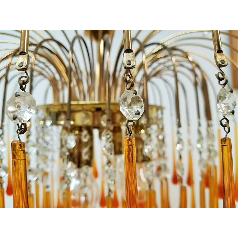 Hanglamp Amberglas E27 Goud Ø60cm Druppels Kristal Woonkamer Eetkamer Hal Kroonluchter Murano Stijl Art Deco | Sansoti