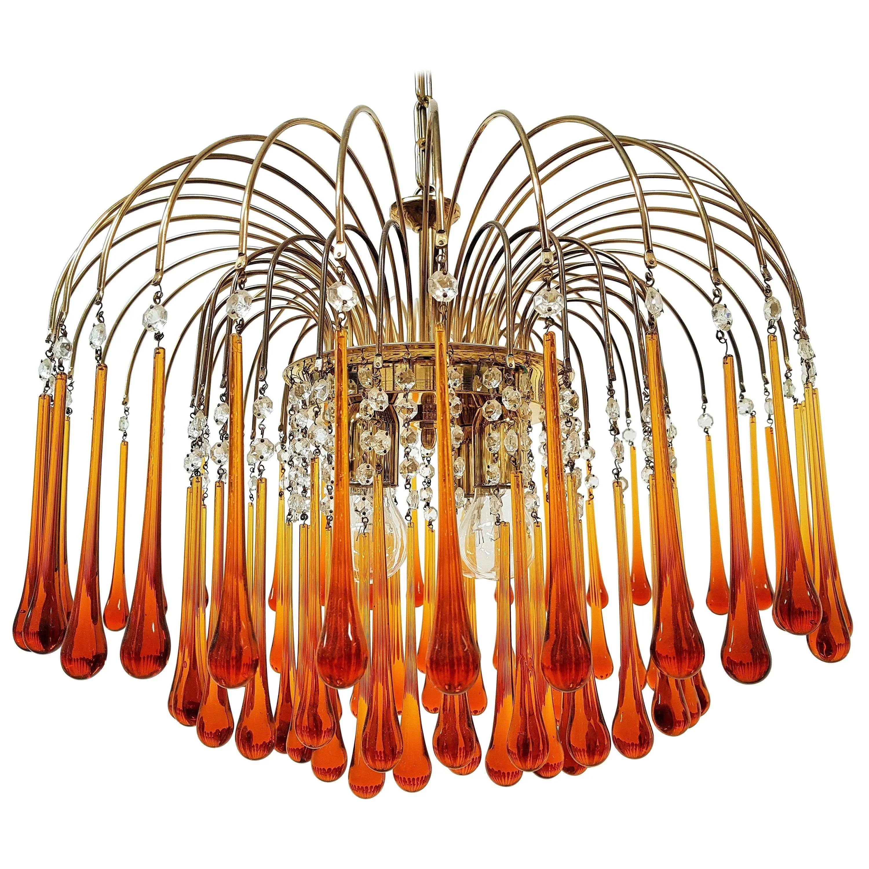 Hanglamp Amberglas E27 Goud Ø60cm Druppels Kristal Woonkamer Eetkamer Hal Kroonluchter Murano Stijl Art Deco | Sansoti