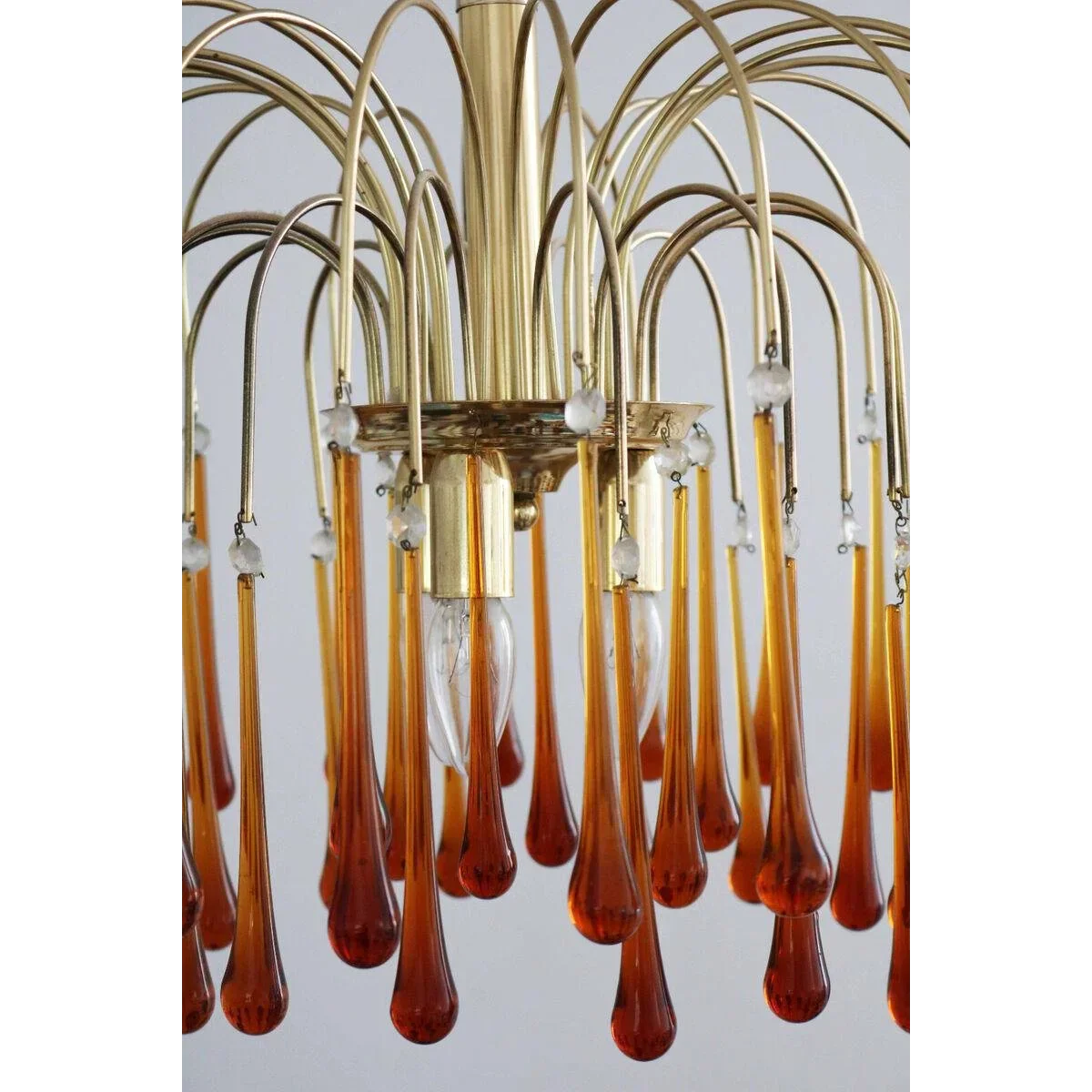 Hanglamp Amberglas E27 Goud Ø60cm Druppels Kristal Woonkamer Eetkamer Hal Kroonluchter Murano Stijl Art Deco | Sansoti