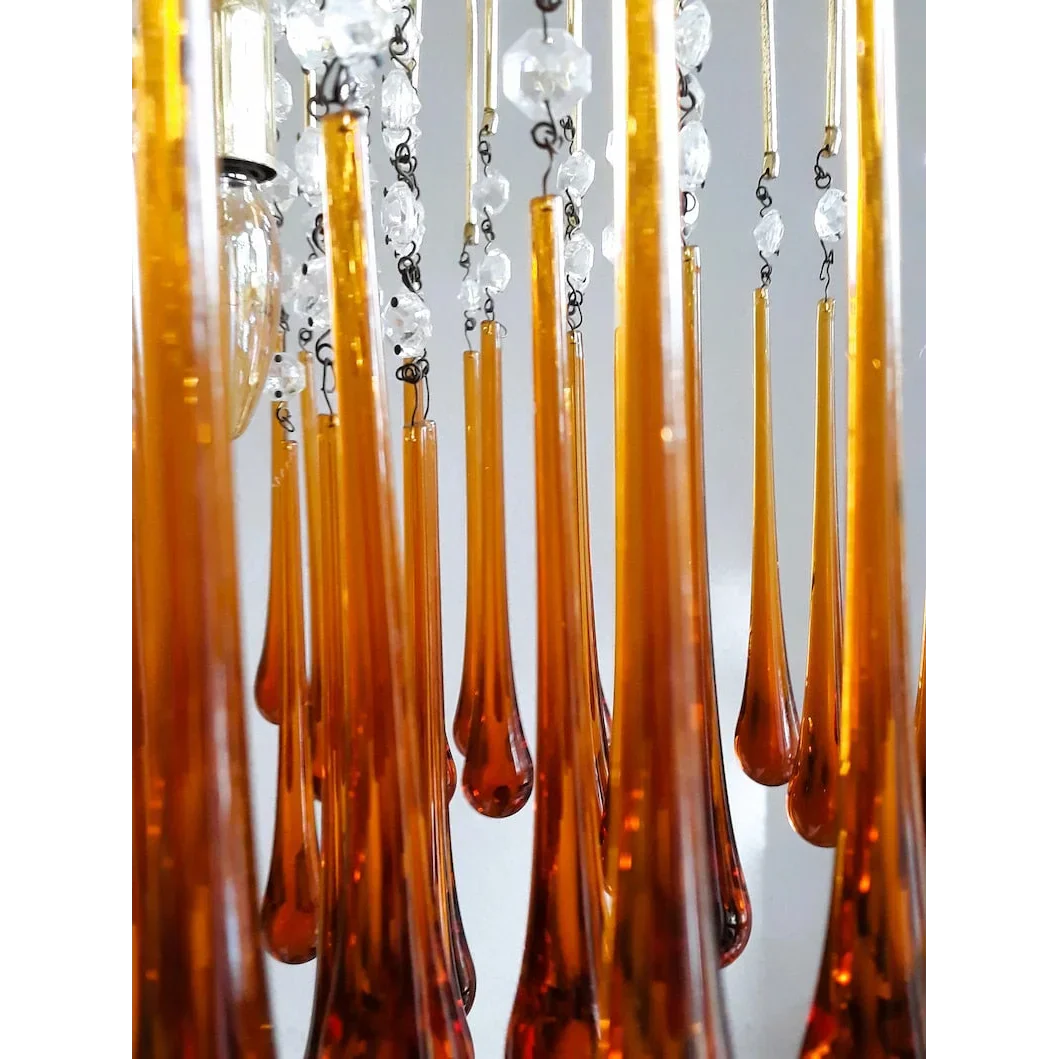 Hanglamp Amberglas E27 Goud Ø60cm Druppels Kristal Woonkamer Eetkamer Hal Kroonluchter Murano Stijl Art Deco | Sansoti