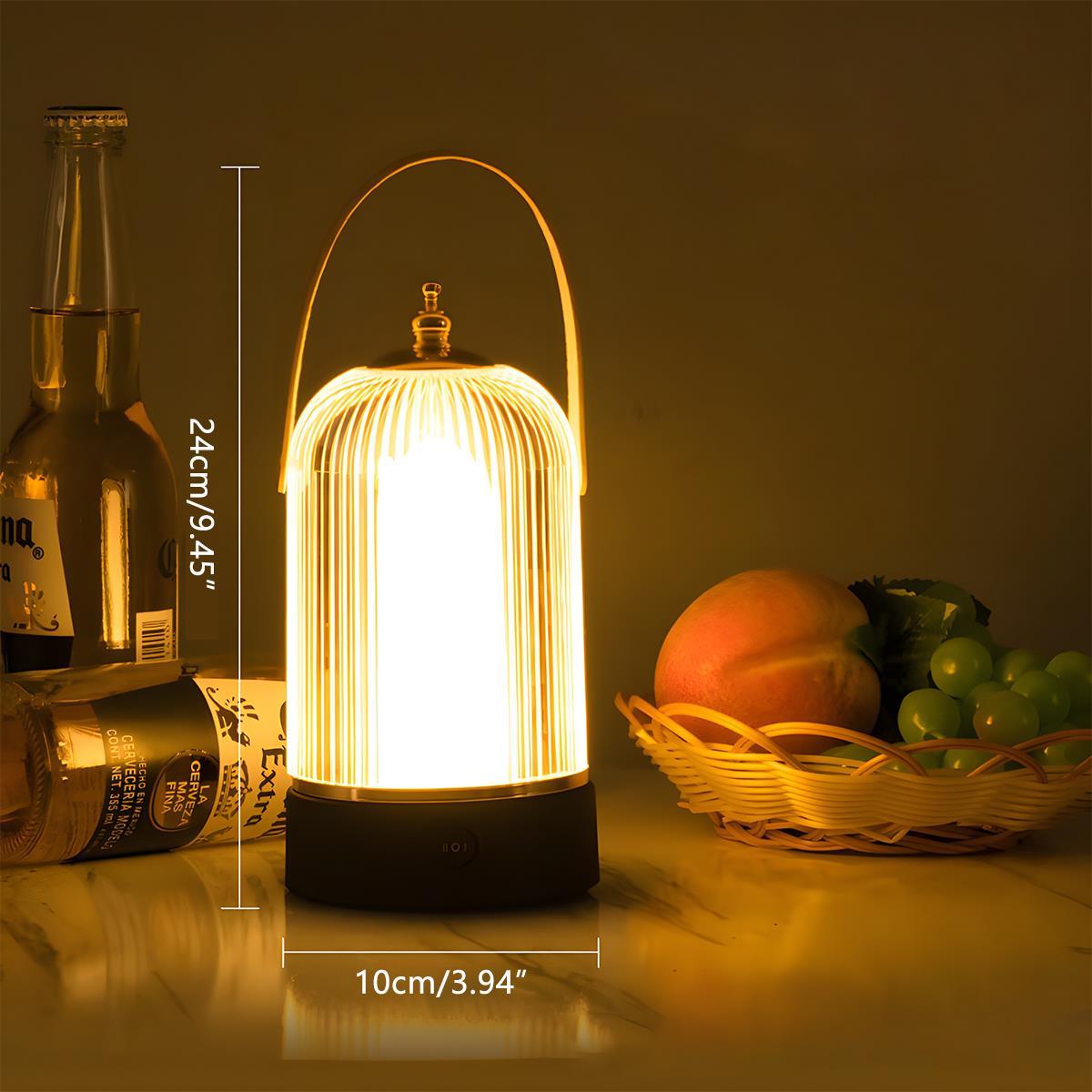 Lampe de table lanterne rechargeable dimmable Métal Acrylique Noir Éclairage d'ambiance Chambre Salon Lampe de nuit Tactile Vintage | Restfield
