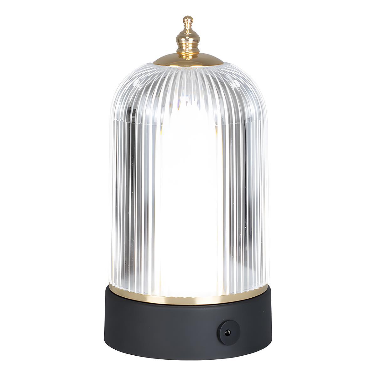 Lampe de table lanterne rechargeable dimmable Métal Acrylique Noir Éclairage d'ambiance Chambre Salon Lampe de nuit Tactile Vintage | Restfield