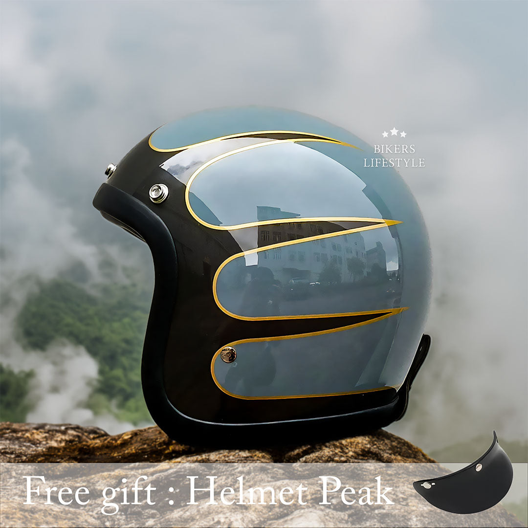 Vintage Low Profile Motorhelm DOT & ECE Gecertificeerd – Retro Fibreglass Helm met Lichtgewicht Design & Dubbele D-Sluiting | Sansoti