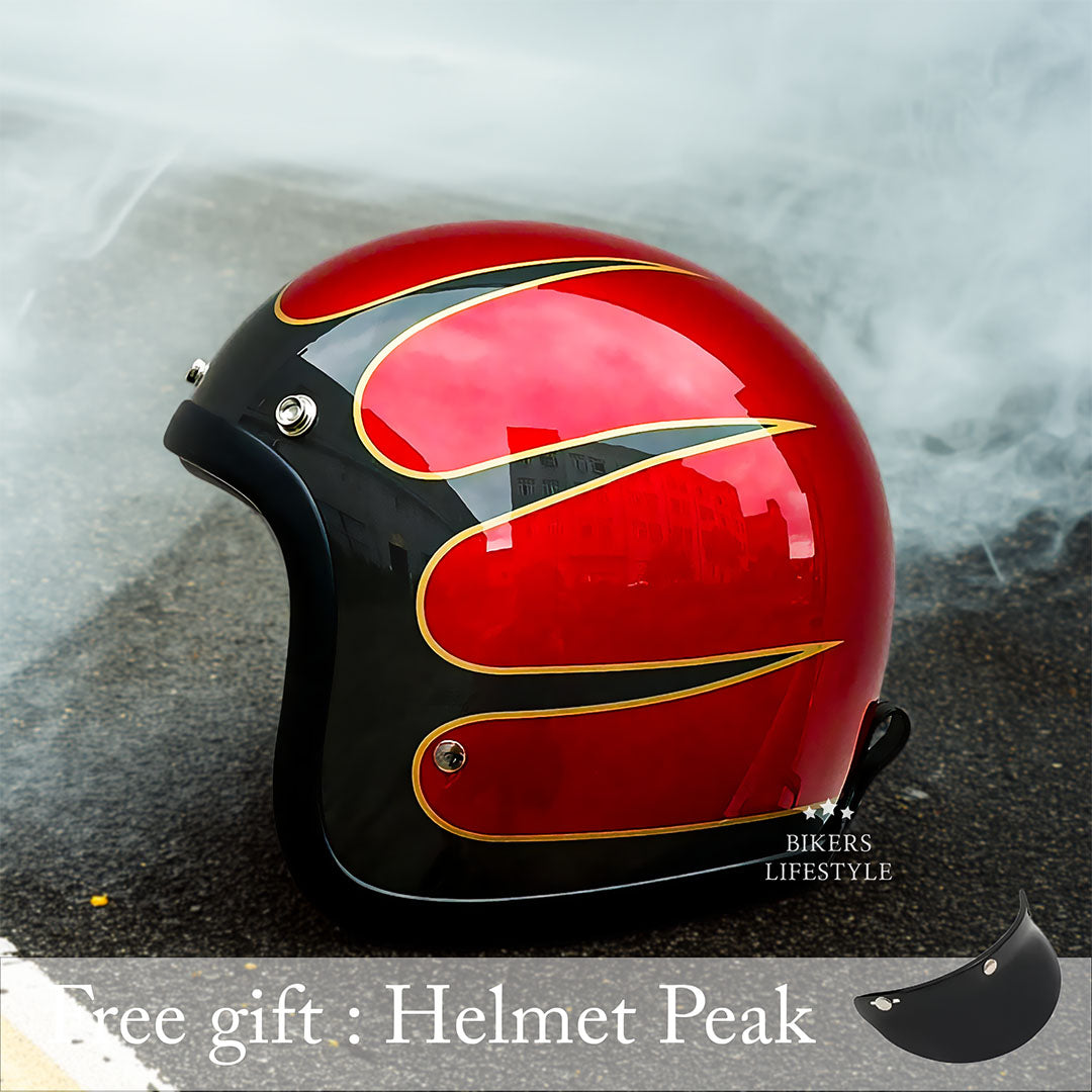 Vintage Low Profile Motorhelm DOT & ECE Gecertificeerd – Retro Fibreglass Helm met Lichtgewicht Design & Dubbele D-Sluiting | Sansoti