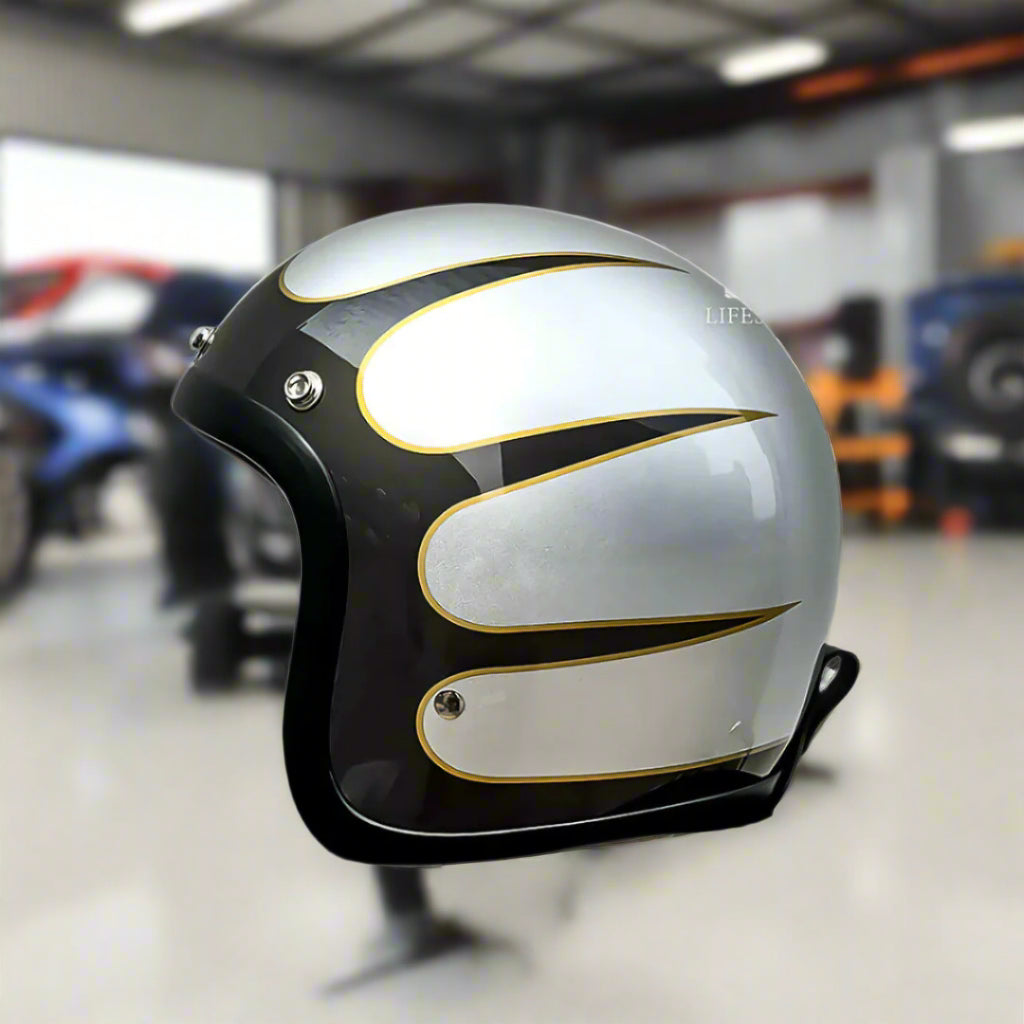 Vintage Low Profile Motorhelm DOT & ECE Gecertificeerd – Retro Fibreglass Helm met Lichtgewicht Design & Dubbele D-Sluiting | Sansoti