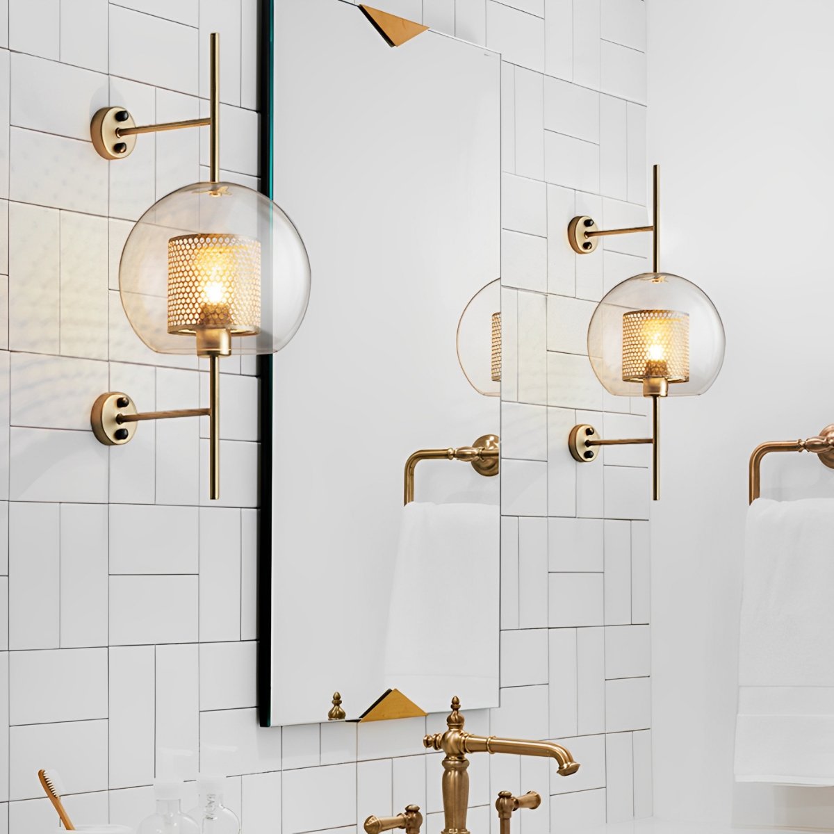 Wandlamp Glas Bol IJzer Brons Slaapkamer Woonkamer E27 Vintage Industrieel Nachtkastlamp Hal | Sansoti