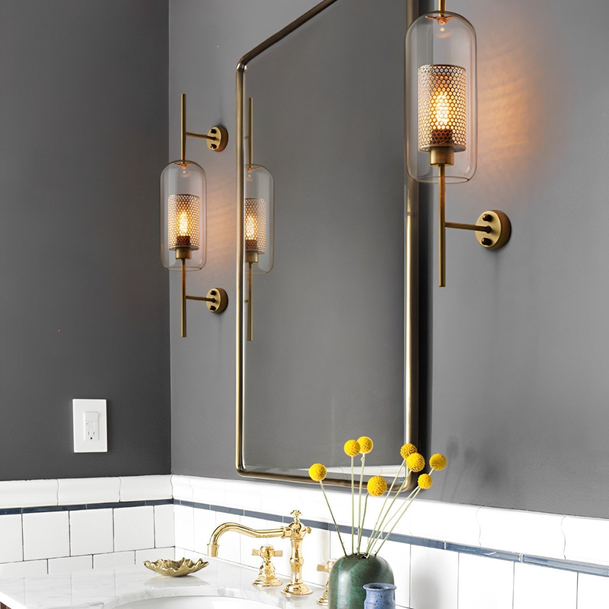 Wandlamp Glas Bol IJzer Brons Slaapkamer Woonkamer E27 Vintage Industrieel Nachtkastlamp Hal | Sansoti