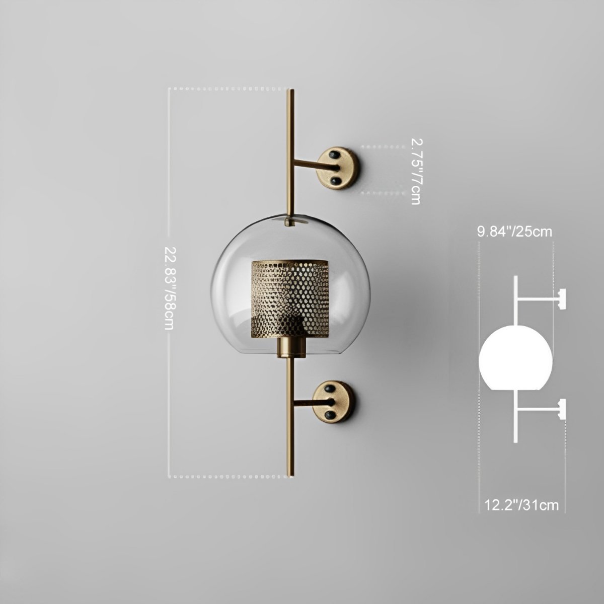 Wandlamp Glas Bol IJzer Brons Slaapkamer Woonkamer E27 Vintage Industrieel Nachtkastlamp Hal | Sansoti