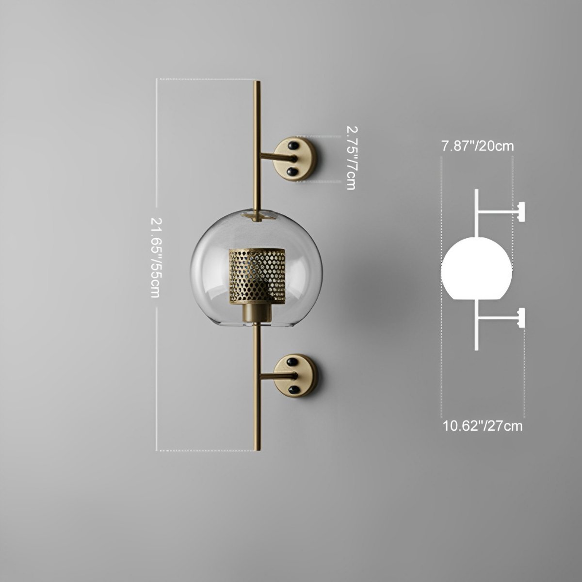 Wandlamp Glas Bol IJzer Brons Slaapkamer Woonkamer E27 Vintage Industrieel Nachtkastlamp Hal | Sansoti