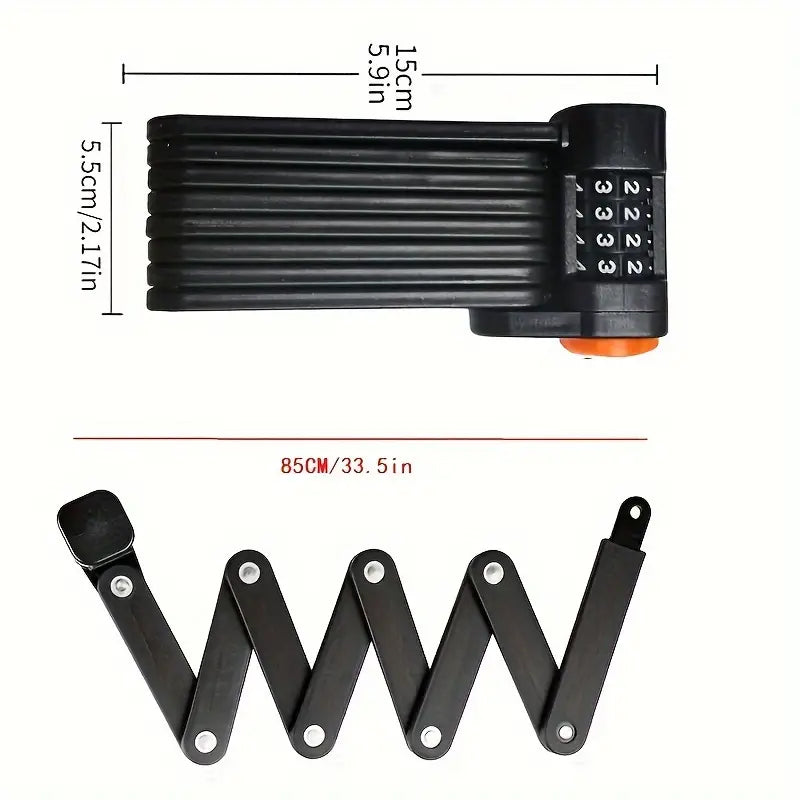 Folding Bike Lock with Steel Links Combination Lock for Two Bicycles Compact Secure Anti-Theft Protection | Sansoti