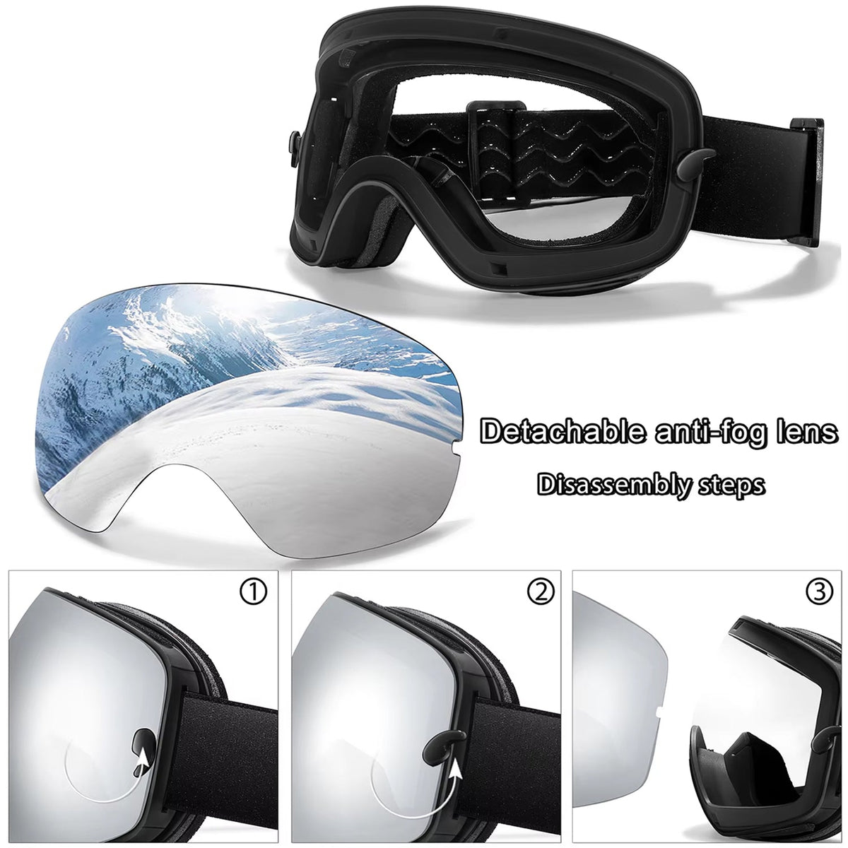 Skibrille mit Antibeschlag-Doppellinse, UV400-Schutz und Over-the-Glasses-Design für Wintersport und Snowboarden | Sansoti