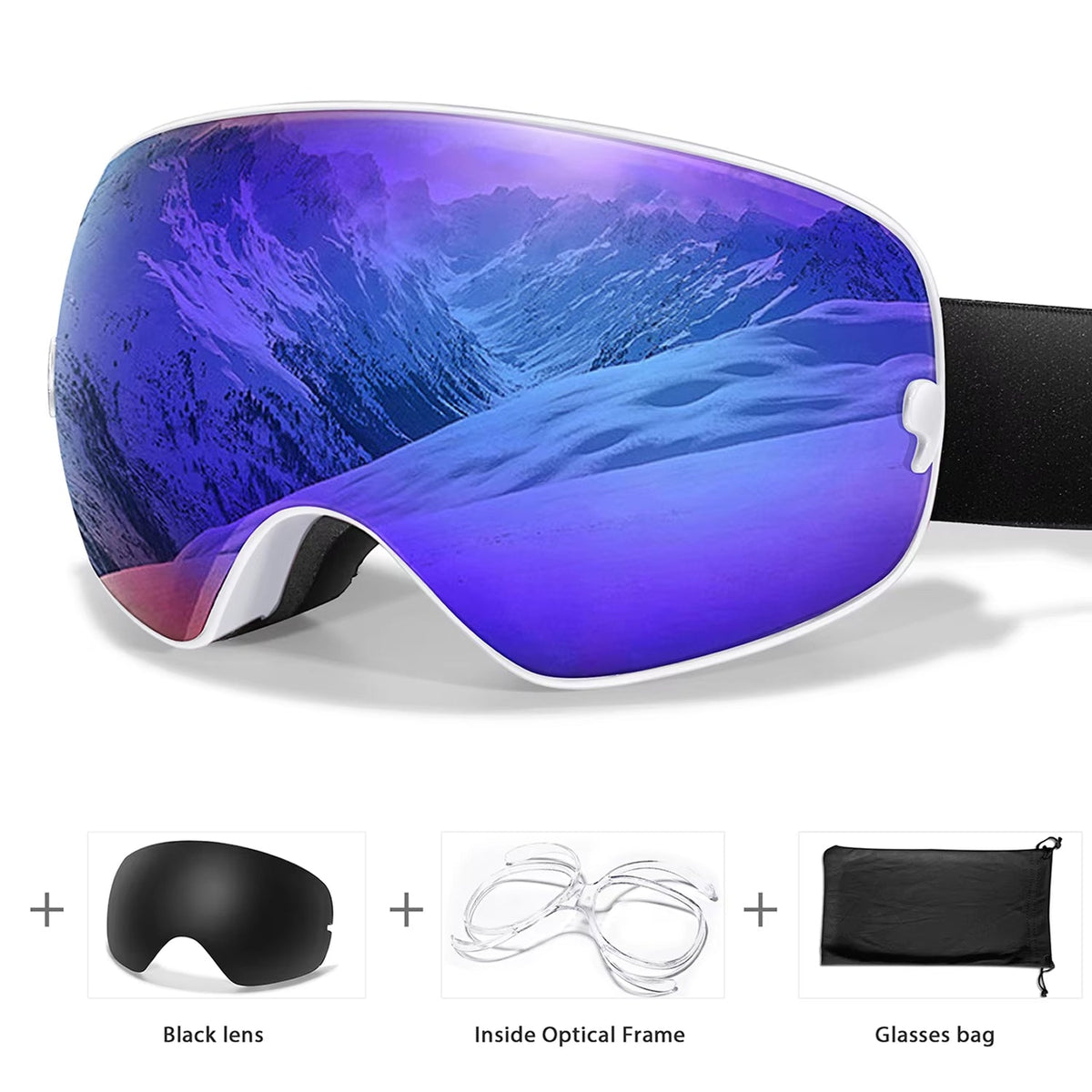 Skibrille mit Antibeschlag-Doppellinse, UV400-Schutz und Over-the-Glasses-Design für Wintersport und Snowboarden | Sansoti