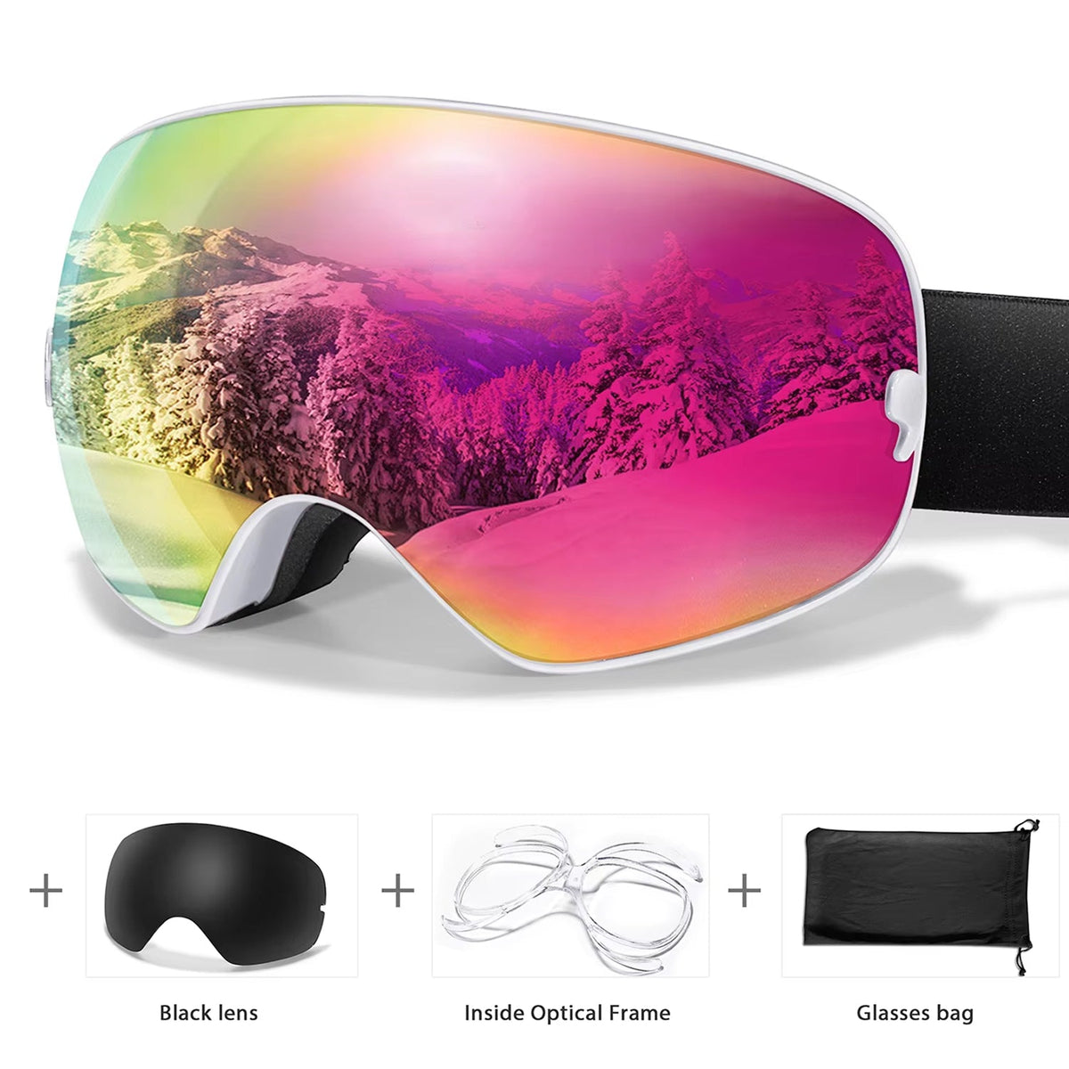 Skibrille mit Antibeschlag-Doppellinse, UV400-Schutz und Over-the-Glasses-Design für Wintersport und Snowboarden | Sansoti