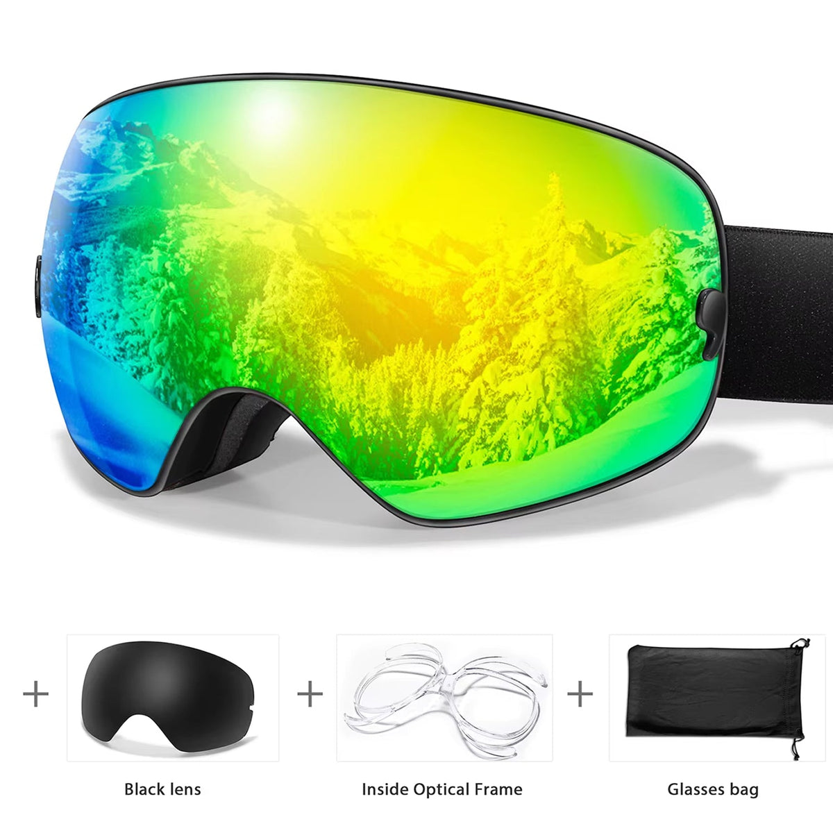 Skibrille mit Antibeschlag-Doppellinse, UV400-Schutz und Over-the-Glasses-Design für Wintersport und Snowboarden | Sansoti