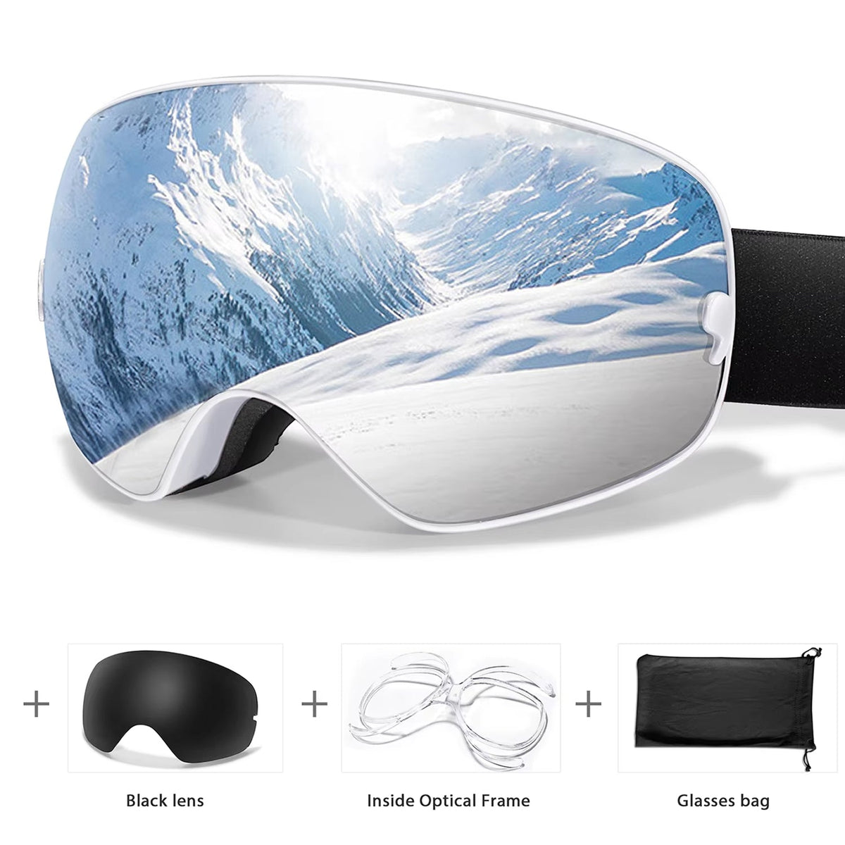 Skibrille mit Antibeschlag-Doppellinse, UV400-Schutz und Over-the-Glasses-Design für Wintersport und Snowboarden | Sansoti