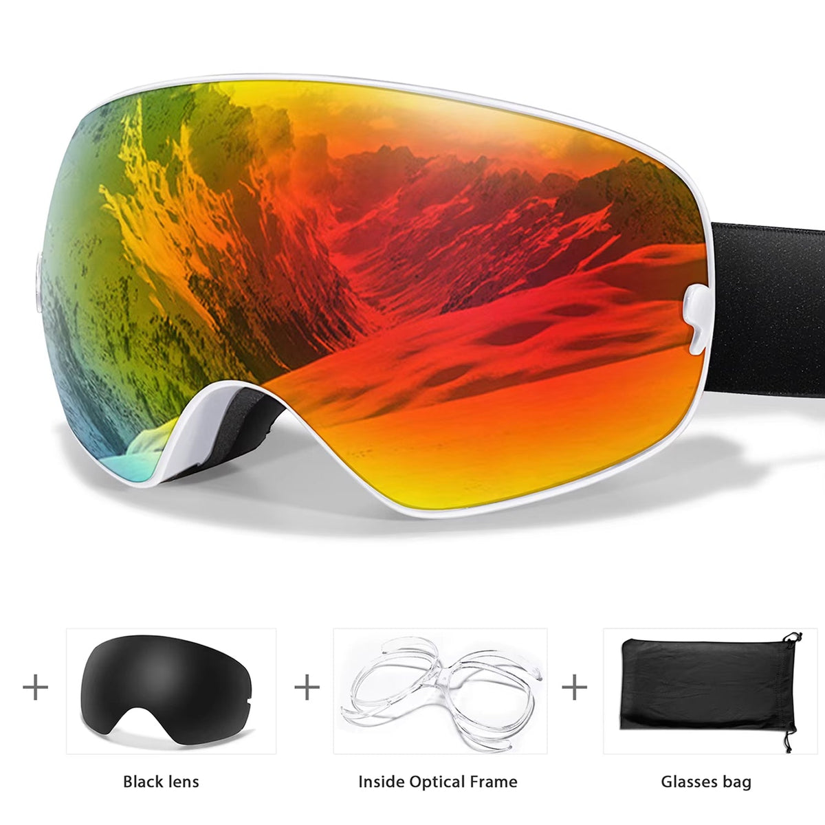 Skibrille mit Antibeschlag-Doppellinse, UV400-Schutz und Over-the-Glasses-Design für Wintersport und Snowboarden | Sansoti