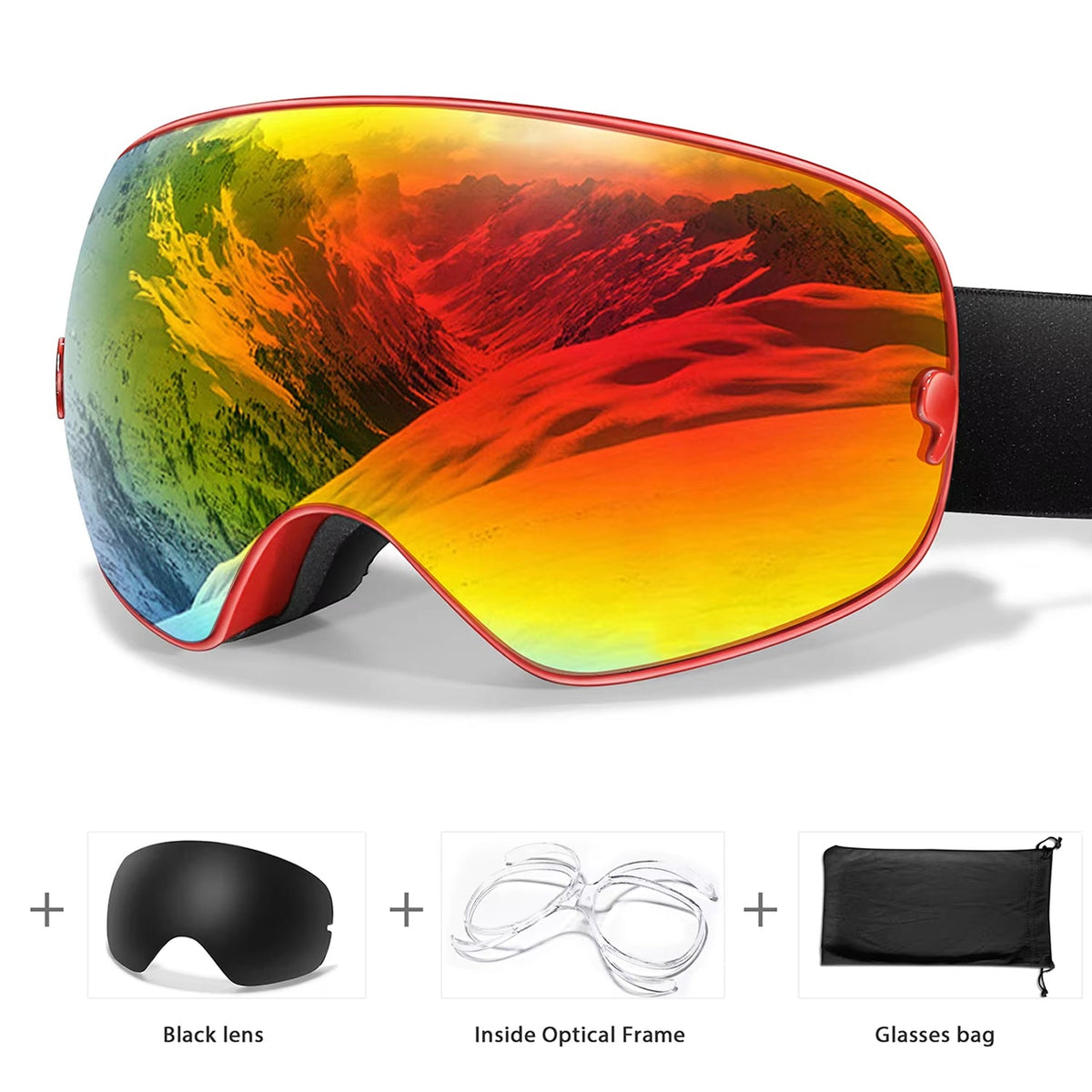 Skibrille mit Antibeschlag-Doppellinse, UV400-Schutz und Over-the-Glasses-Design für Wintersport und Snowboarden | Sansoti