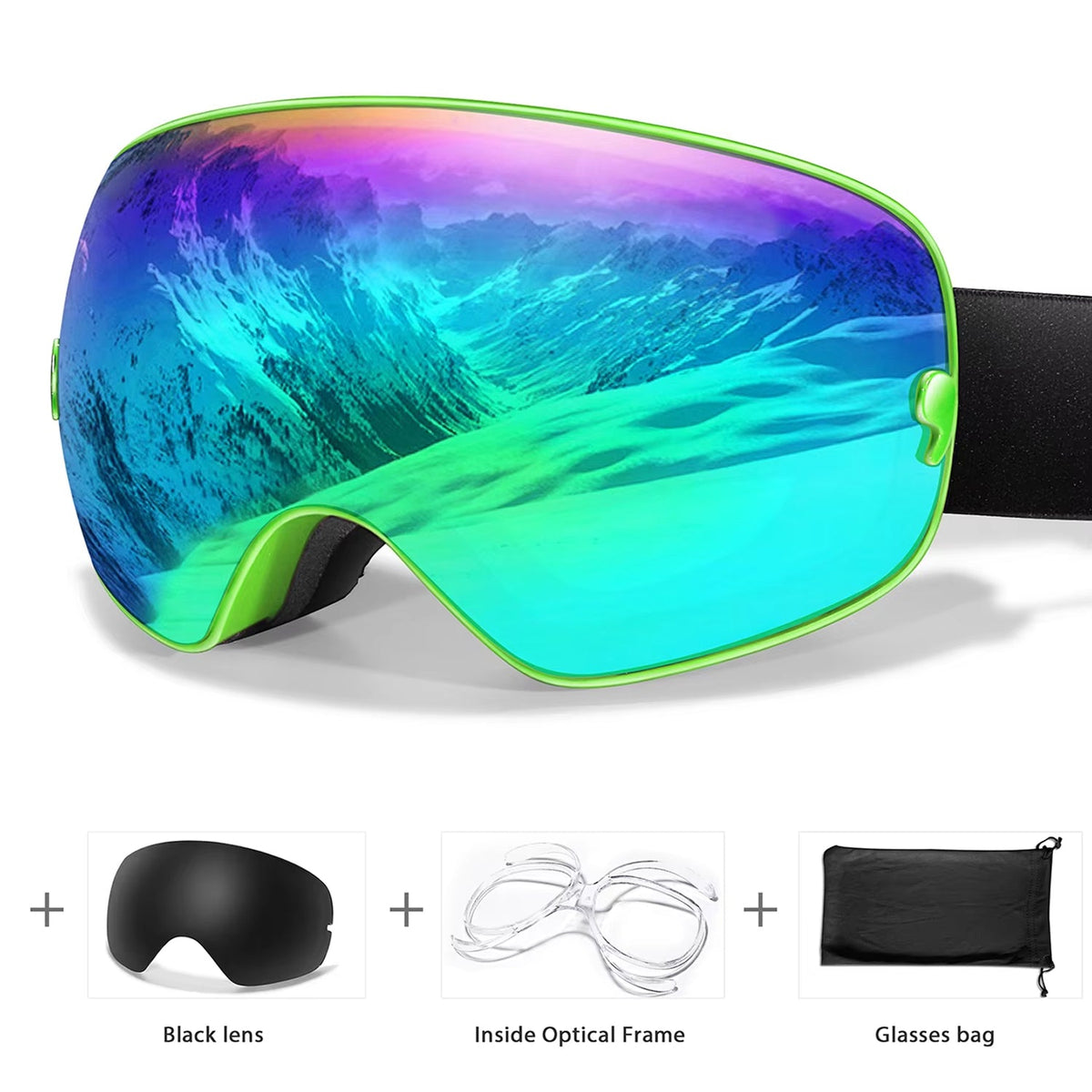 Skibrille mit Antibeschlag-Doppellinse, UV400-Schutz und Over-the-Glasses-Design für Wintersport und Snowboarden | Sansoti