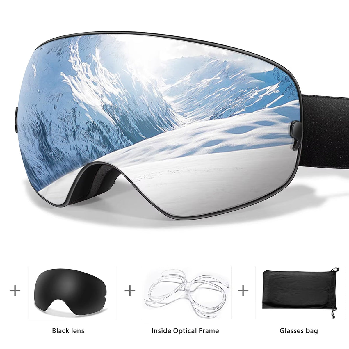 Skibrille mit Antibeschlag-Doppellinse, UV400-Schutz und Over-the-Glasses-Design für Wintersport und Snowboarden | Sansoti