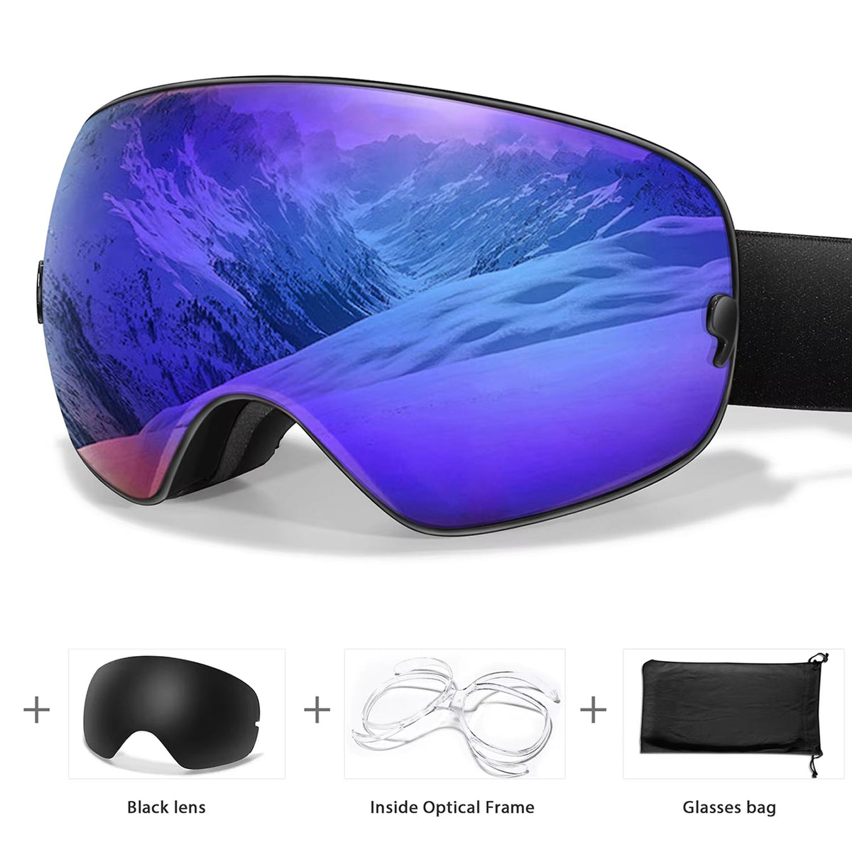 Skibrille mit Antibeschlag-Doppellinse, UV400-Schutz und Over-the-Glasses-Design für Wintersport und Snowboarden | Sansoti