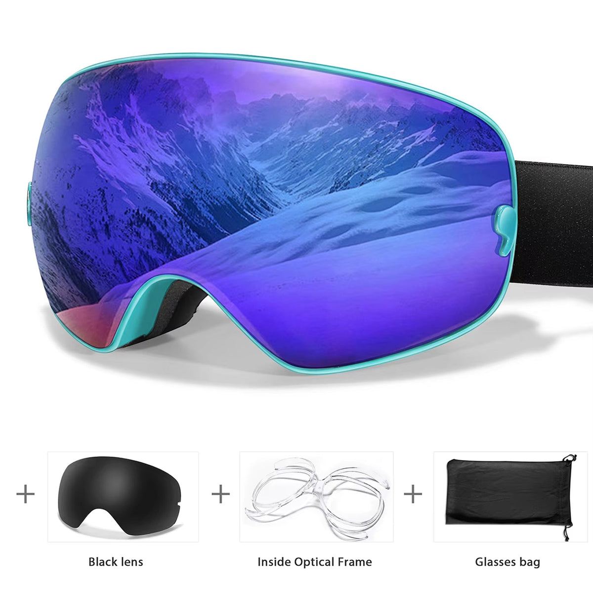 Skibrille mit Antibeschlag-Doppellinse, UV400-Schutz und Over-the-Glasses-Design für Wintersport und Snowboarden | Sansoti
