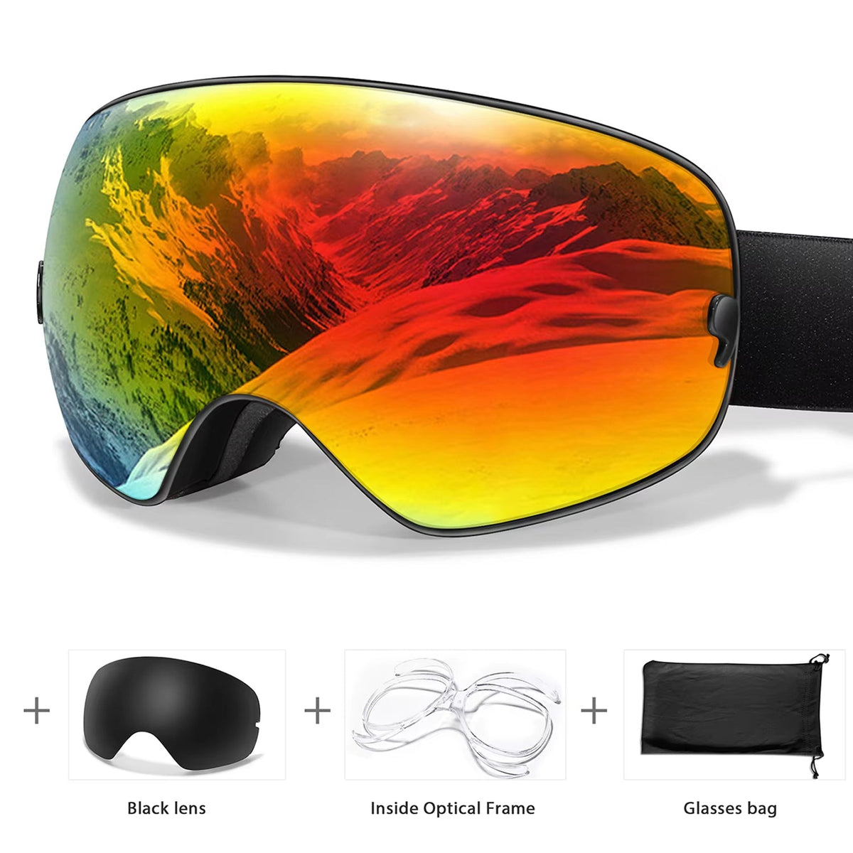 Skibrille mit Antibeschlag-Doppellinse, UV400-Schutz und Over-the-Glasses-Design für Wintersport und Snowboarden | Sansoti