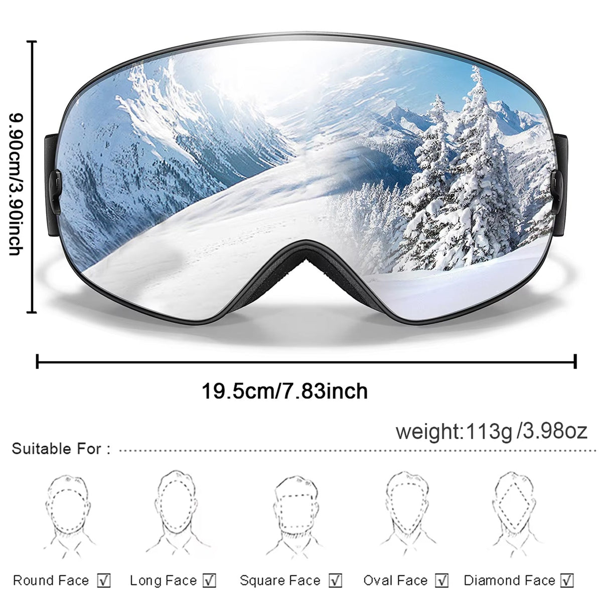 Skibrille mit Antibeschlag-Doppellinse, UV400-Schutz und Over-the-Glasses-Design für Wintersport und Snowboarden | Sansoti