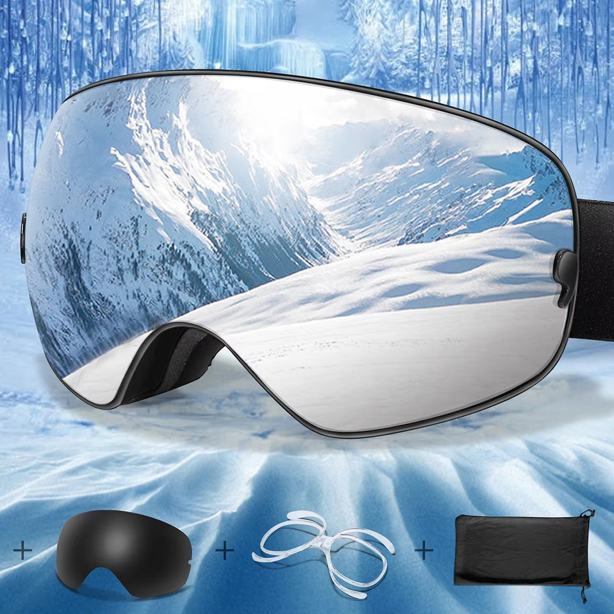 Skibrille mit Antibeschlag-Doppellinse, UV400-Schutz und Over-the-Glasses-Design für Wintersport und Snowboarden | Sansoti