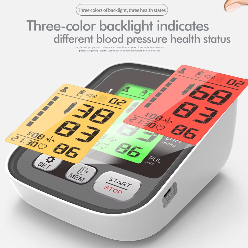 Digital Upper-Arm Blood Pressure Monitor with Memory for 2 Users 99 Readings Color Screen WHO Indicator | Sansoti