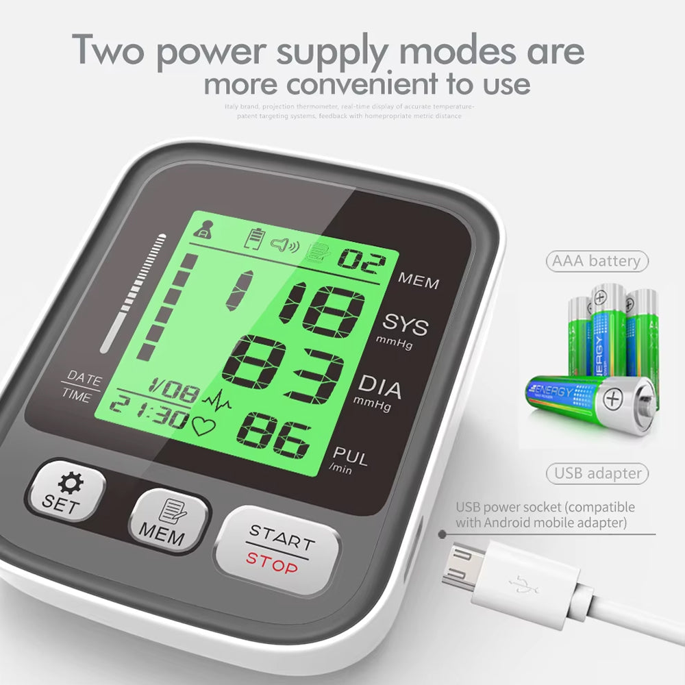 Digital Upper-Arm Blood Pressure Monitor with Memory for 2 Users 99 Readings Color Screen WHO Indicator | Sansoti