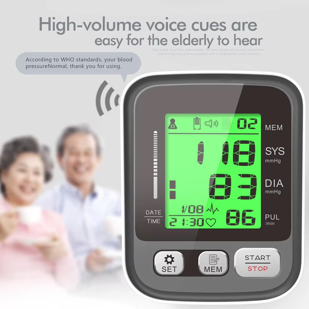 Digital Upper-Arm Blood Pressure Monitor with Memory for 2 Users 99 Readings Color Screen WHO Indicator | Sansoti