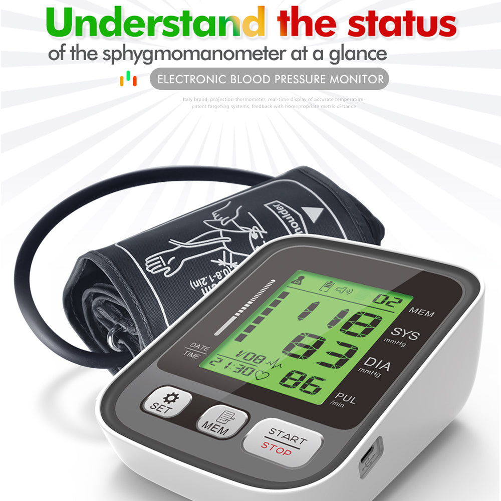 Digital Upper-Arm Blood Pressure Monitor with Memory for 2 Users 99 Readings Color Screen WHO Indicator | Sansoti
