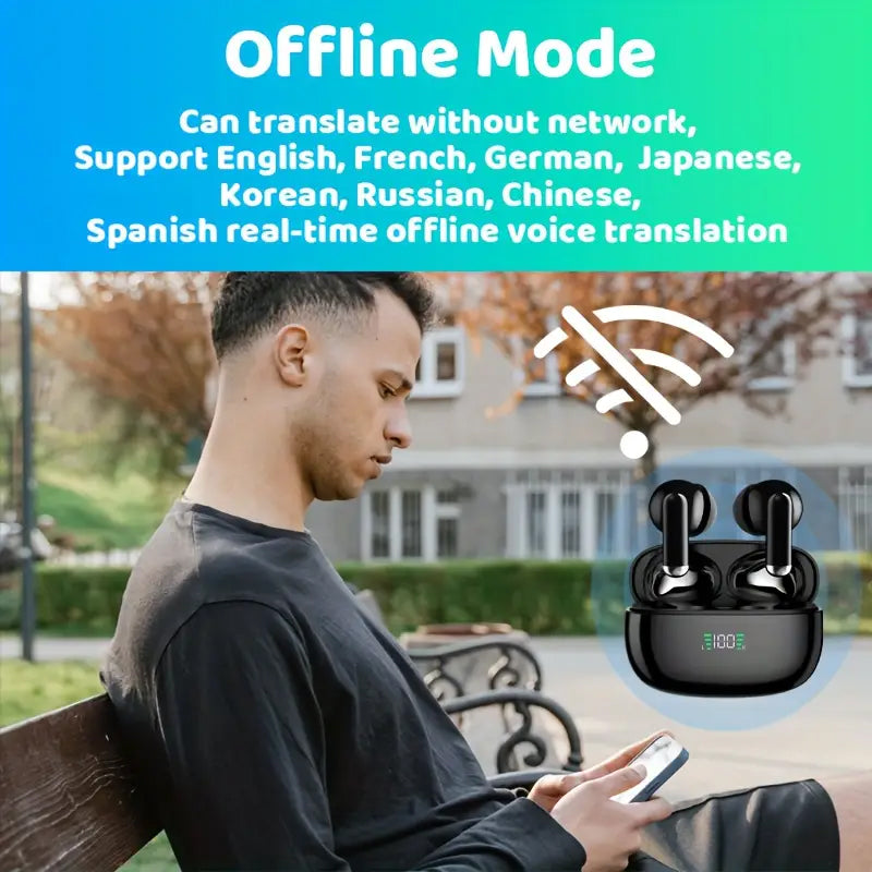 Écouteurs de traduction sans fil avec traduction en temps réel dans 144 langues, Bluetooth, pour communiquer en voyage et au travail | Sansoti