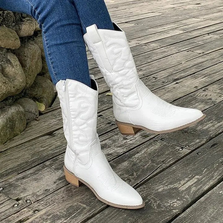 Western Laarzen Vrouwen Hoge Schacht Stoer Stijlvol Kunstleer Dames Cowboystijl Mode Kniehoog Comfortabel | Sansoti