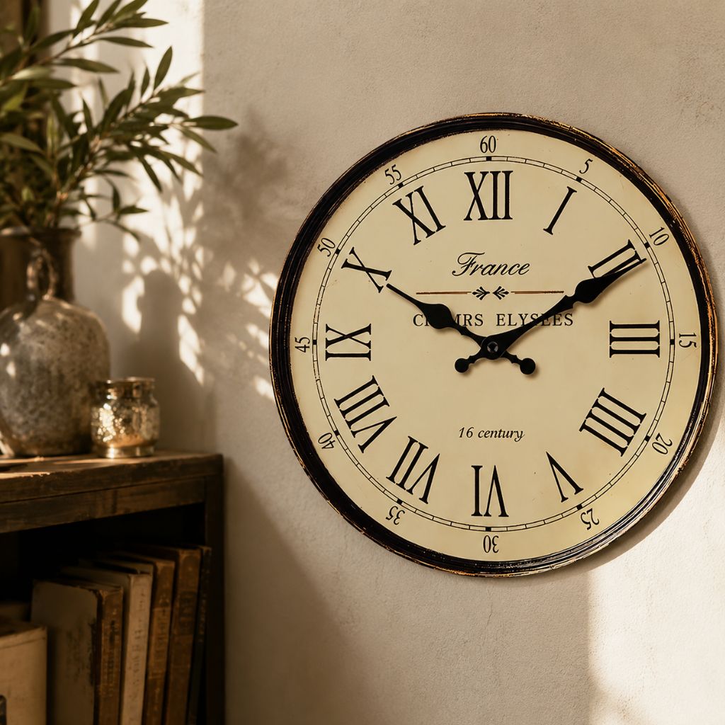 Wandklok Rond MDF Stille Naaldmechanisme Klassiek Frans Patroon Woonkamer Slaapkamer Keuken Decoratief | Sansoti