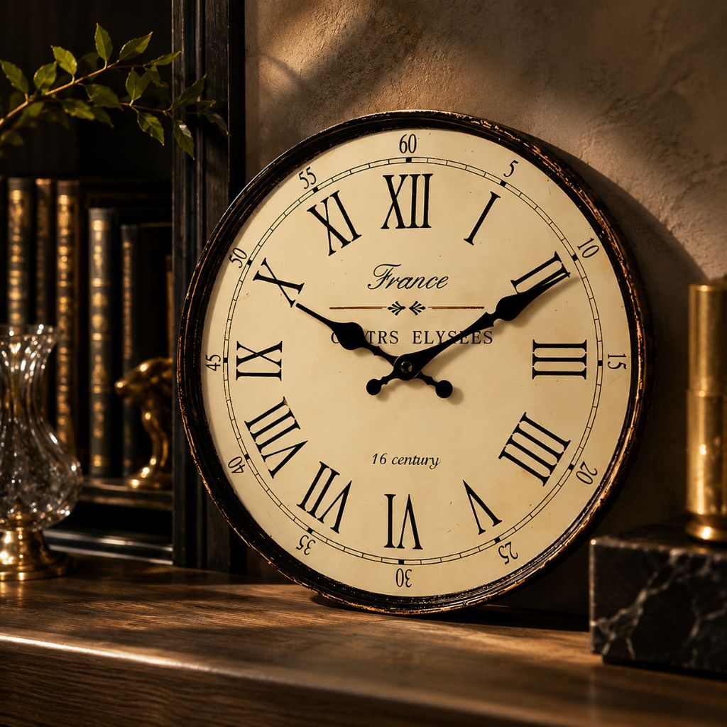 Wandklok Rond MDF Stille Naaldmechanisme Klassiek Frans Patroon Woonkamer Slaapkamer Keuken Decoratief | Sansoti