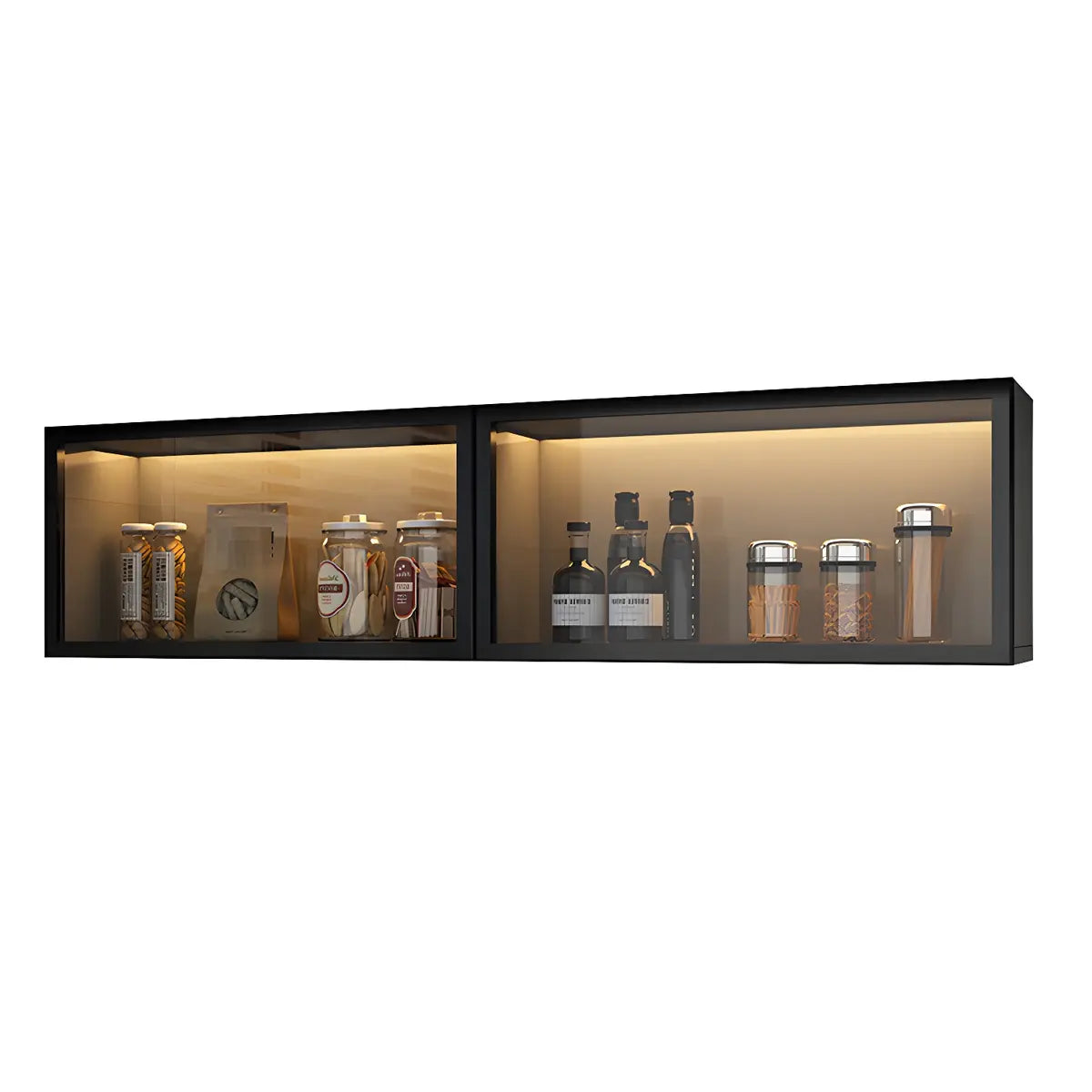 Wandschrank Glastür Holz Weiß Grau 5 Größen LED Küche Wohnzimmer Vitrine | Restfield