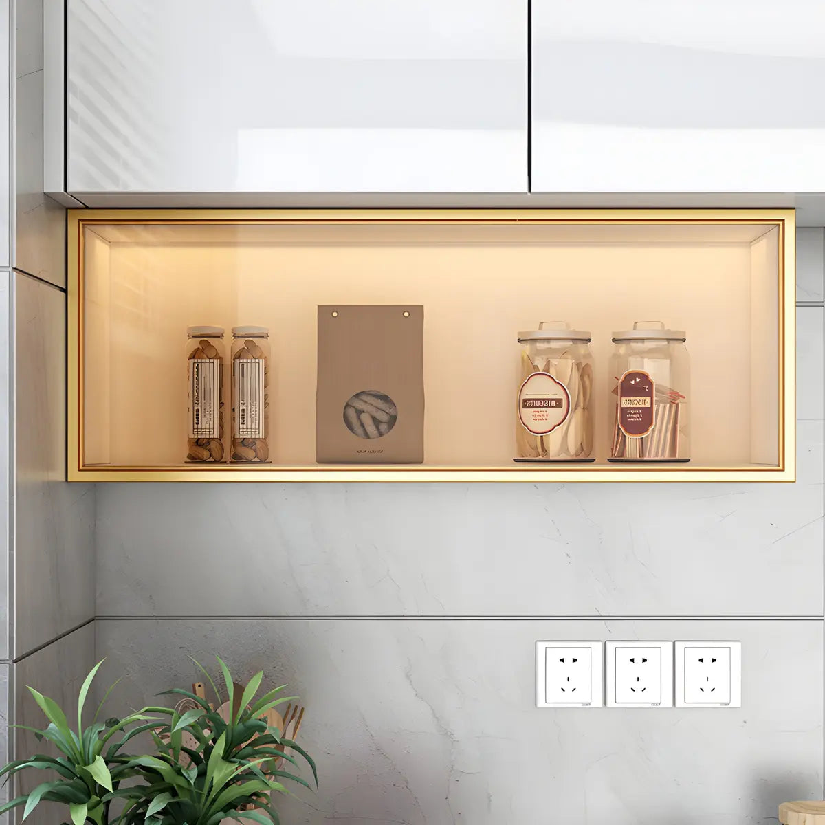 Wandschrank Glastür Holz Weiß Grau 5 Größen LED Küche Wohnzimmer Vitrine | Restfield