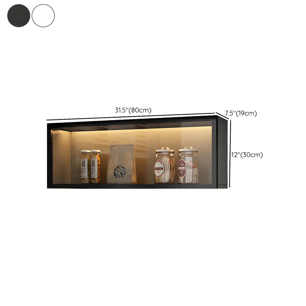 Wandschrank Glastür Holz Weiß Grau 5 Größen LED Küche Wohnzimmer Vitrine | Restfield