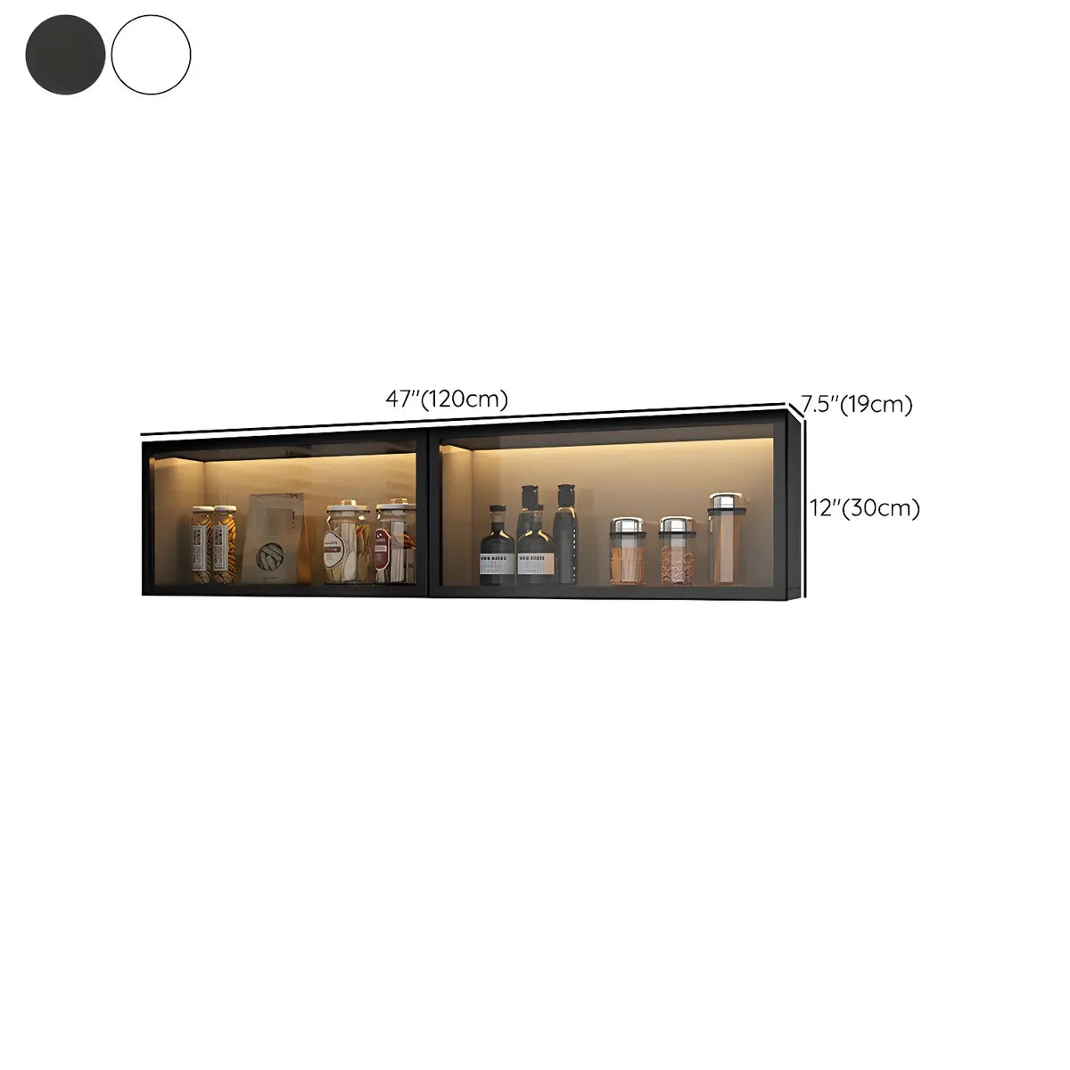 Wandschrank Glastür Holz Weiß Grau 5 Größen LED Küche Wohnzimmer Vitrine | Restfield