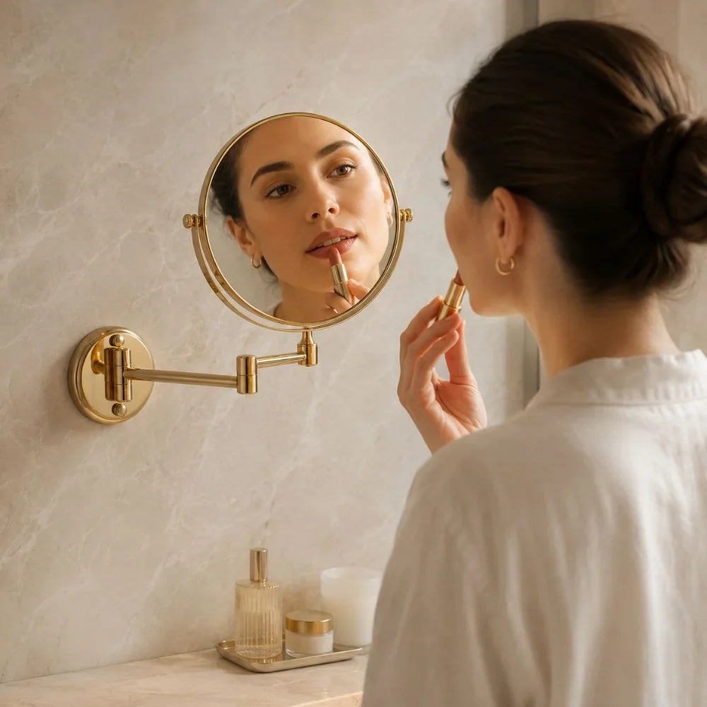 Miroir grossissant de maquillage mural, double face, extensible, rond de 20 cm, flexible, pour salle de bains | Sansoti