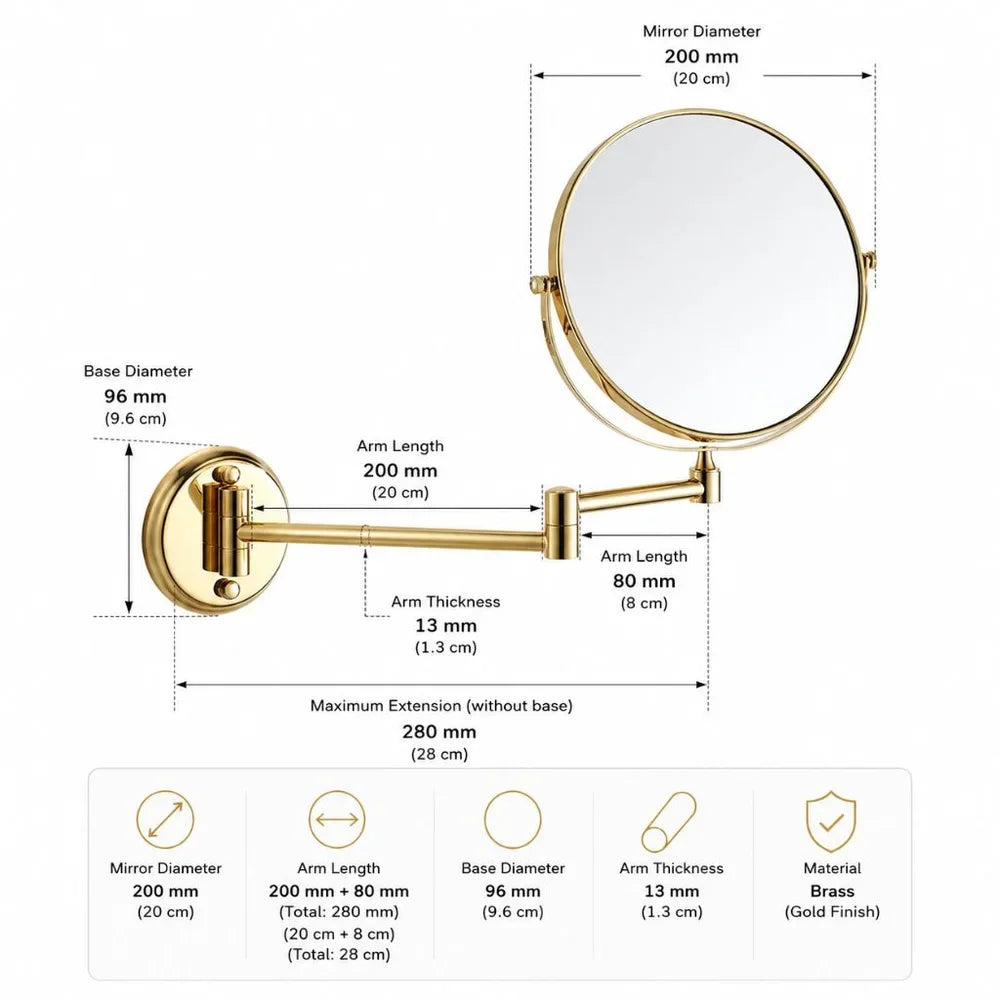 Miroir grossissant de maquillage mural, double face, extensible, rond de 20 cm, flexible, pour salle de bains | Sansoti