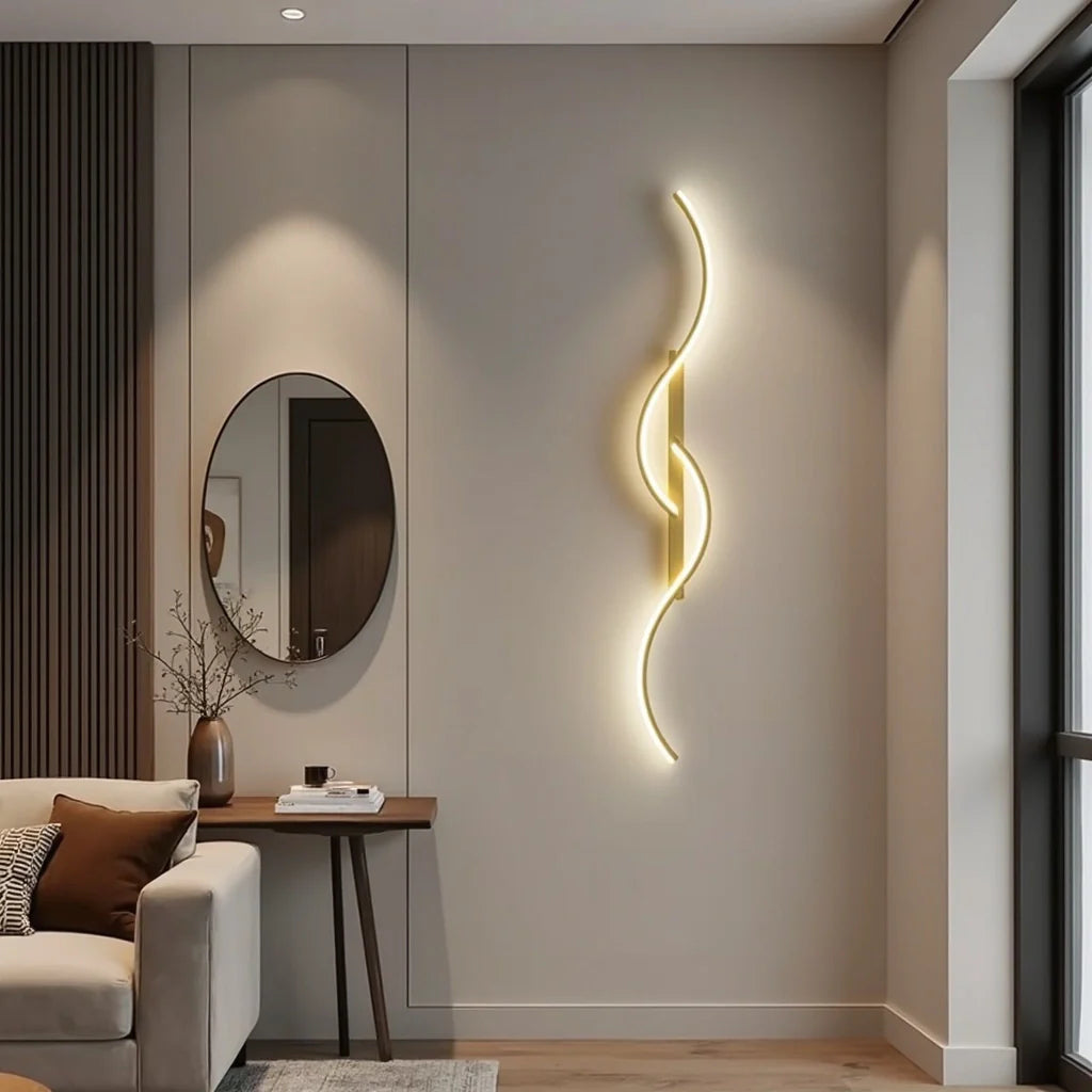 Golvende LED Wandlamp Dimbaar 60-120cm Zwart Goud Modern Design voor Woonkamer Slaapkamer | Sansoti