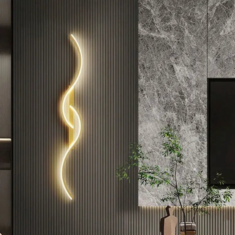 Golvende LED Wandlamp Dimbaar 60-120cm Zwart Goud Modern Design voor Woonkamer Slaapkamer | Sansoti