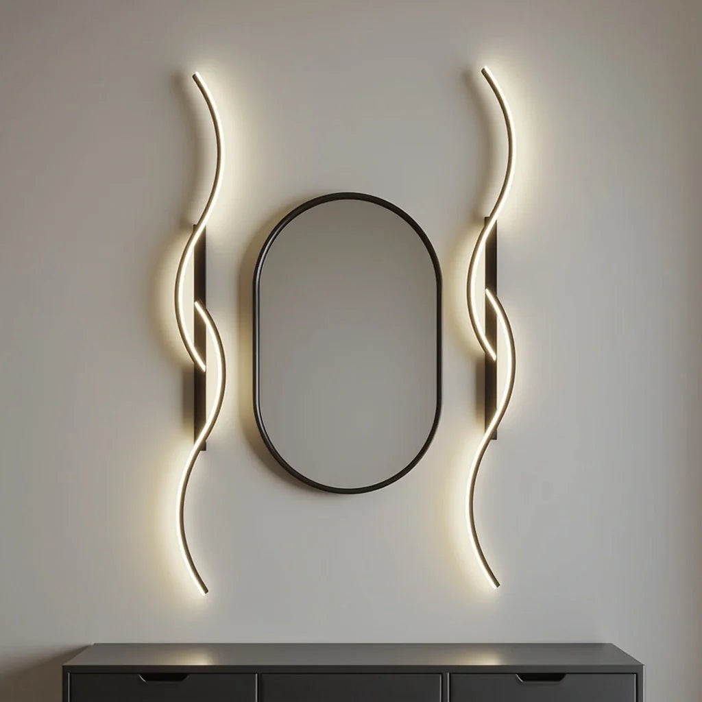 Golvende LED Wandlamp Dimbaar 60-120cm Zwart Goud Modern Design voor Woonkamer Slaapkamer | Sansoti